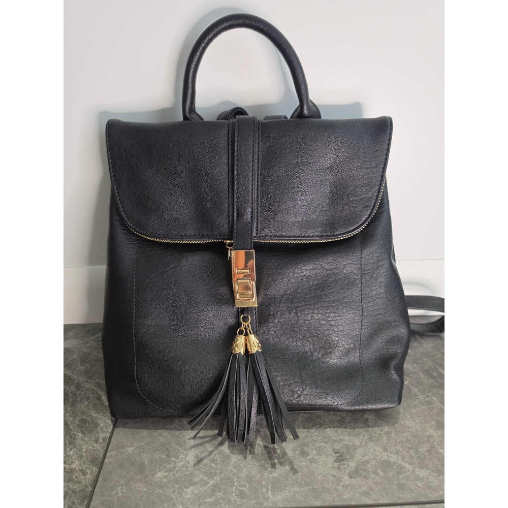 NWT Miztique Backpack Black Vegan Leather Tassel Gold Hardware Turnlock
